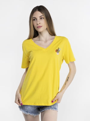 Жовта бавовняна футболка з принтом | 6742609