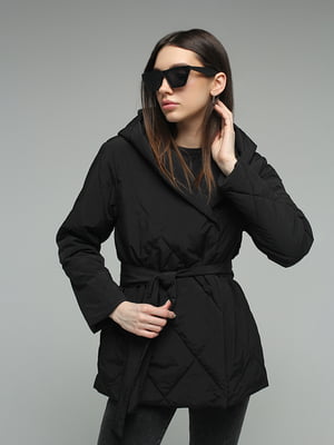 Куртка-пальто чорна з поясом | 6745969