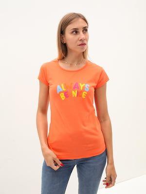 Бавовняна футболка помаранчевого кольору з принтом | 6746418