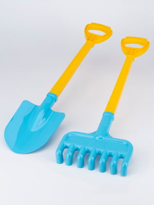 Набір для піску синьо-жовтий: лопата і граблі | 6743528