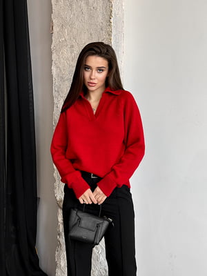 Вовняний червоний пуловер у стилі поло | 6759205