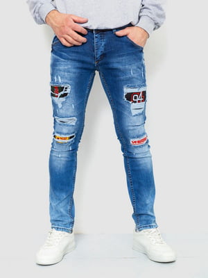Синие джинсы с имитацией латок | 6759264