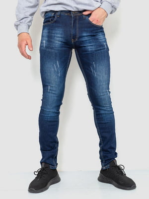 Классические темно-синие джинсы с потертостями | 6759274