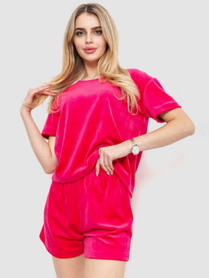 Рожевий велюровий костюм: футболка та шорти | 6759302