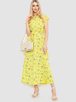 Желтое воздушное платье в цветочный принт | 6759487