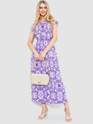 Фиолетовое легкое платье А-силуэта с поясом в тон | 6759608
