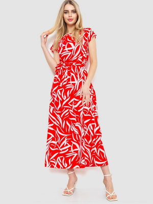 Червона легка сукня А-силуету з поясом у тон | 6759609