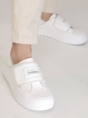 Білі шкіряні кросівки із застібкою-липучкою | 6759711