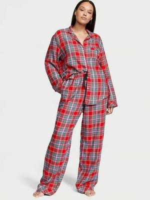 Фланелевая пижама красная в клеточку: рубашка и брюки | 6759766