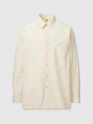 Рубашка молочного цвета со стильными разрезами по бокам | 6759827