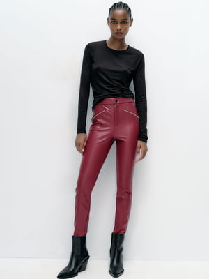 Еластичні облягаючі червоні штани з екошкіри | 6759906