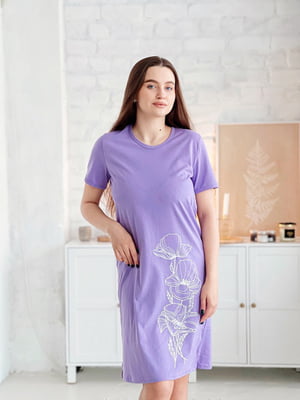 Бавовняна фіолетова нічна сорочка з квітковим принтом | 6759976