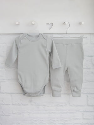Комплект сірий із інтерлоку: боді та штани | 6760126