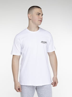 Біла бавовняна футболка з принтом | 6748149