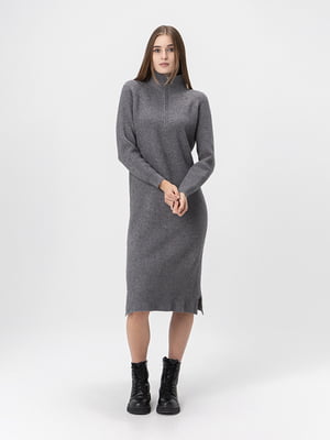 Сіра сукня-светр з комірцем-гольф | 6748162
