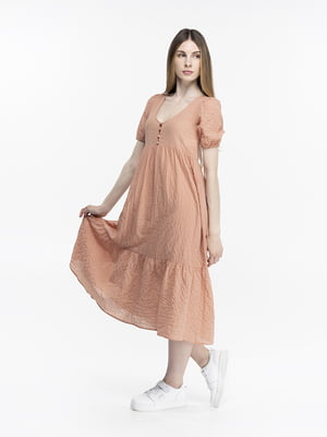 Однотонна сукня А-силуету пудрового кольору з застібкою на гудзики | 6748752
