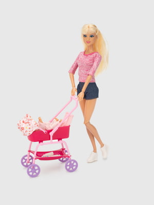 Набір ляльок "прогулянка"Defa з немовлям та аксесуарами рожевий | 6749330