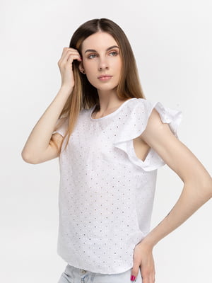 Блуза біла з квітковим візерунком | 6748965