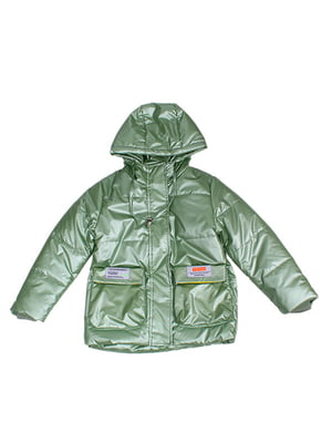 Утеплена куртка м’ятного кольору з накладними кишенями | 6749163