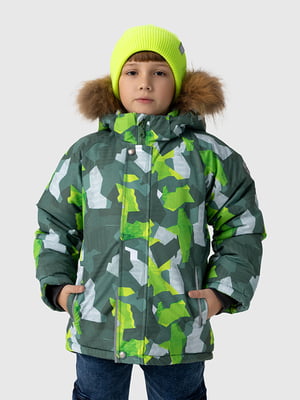 Зелена зимова куртка з хутряним оздобленням | 6749470