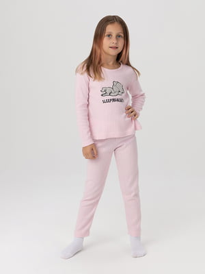 Рожева бавовняна піжама: лонгслів і штани | 6749499