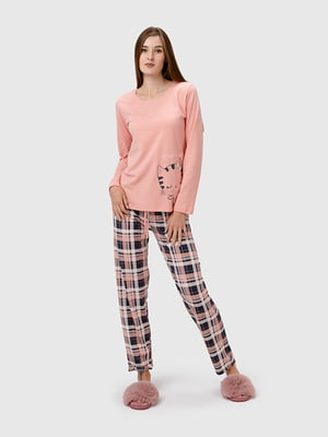 Рожева бавовняна піжама: лонгслів і штани | 6749677