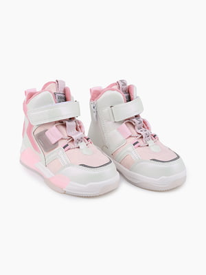 Біло-рожеві високі кросівки на липучці | 6751357
