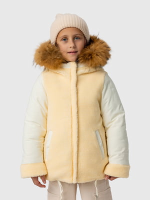 Зимова куртка молочного кольору з хутряним оздобленням | 6751579