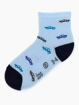 Шкарпетки блакитні в принт машинки | 6751581
