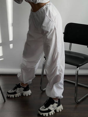 Білі штани-карго з поясом на резинці | 6763943