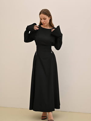 Чорна сукня А-силуету з зав’язками з боків | 6764062