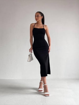 Чорна сукня-футляр з бічним розрізом | 6764064