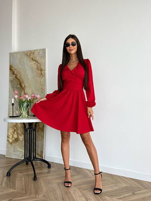 Червона сукня А-силуету V-подібним вирізом горловини | 6764082