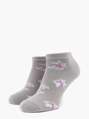 Шкарпетки  ( 23-25 ) світло-сірого кольору в принт | 6752442
