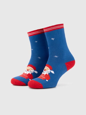 Шкарпетки (35-38) сині в новорічний  принт  | 6752450