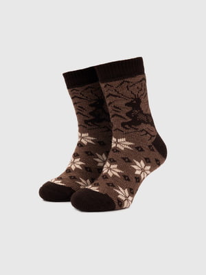 Шкарпетки (25-27) темно-коричневі в принт | 6752739
