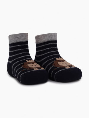 Шкарпетки (8-10) темно-сірі в смужку з принтом “Левеня” | 6752993