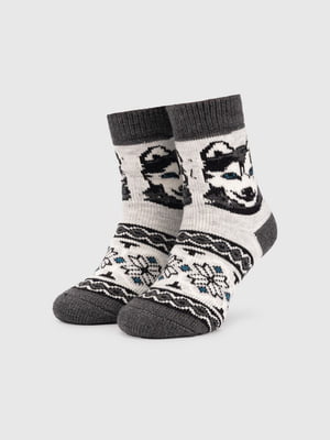 Шкарпетки (23-25) сірі з принтом “Хаскі” | 6753058