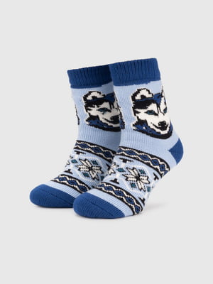 Шкарпетки (23-25) блакитного кольору  з принтом “Хаскі” | 6753376