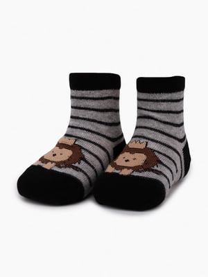Шкарпетки (8-10) сірі в смужку з принтом “Левеня” | 6754926