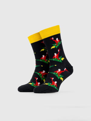 Шкарпетки (27-29)  чорні з новорічним принтом | 6755165