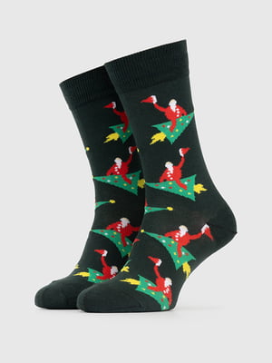 Шкарпетки темно-зелені з принтом | 6756955