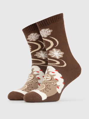 Шкарпетки коричневі з принтом | 6756999