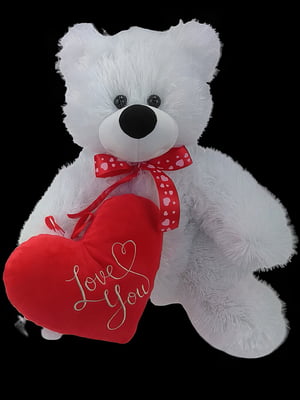 Ведмідь Медунець з сердечком (Білий/червоний, 34х24 см) | 6757533