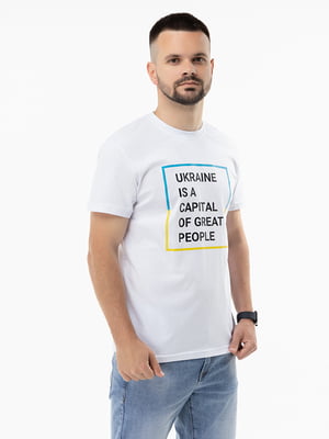 Біла патріотична футболка з написом "Ukraine is a capital"  | 6757922