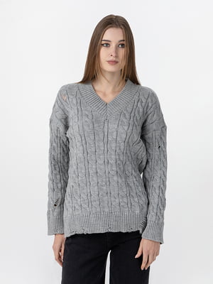 Сірий пуловер у візерунок | 6758802