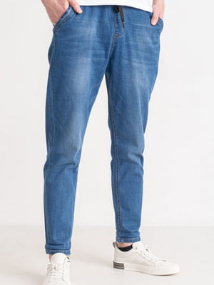 Блакитні звужені джинси з потертостями | 6764161
