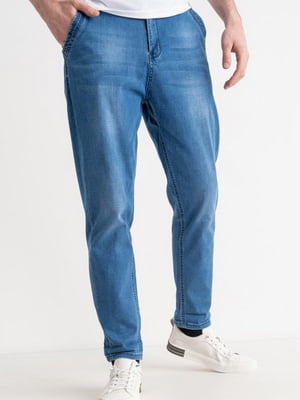 Блакитні звужені джинси з потертостями | 6764162