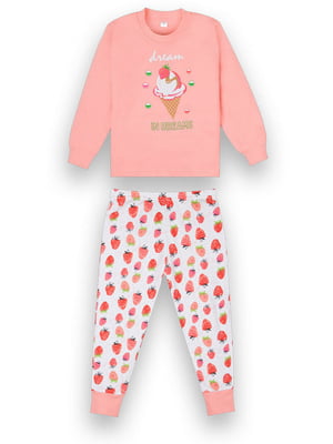 Пижама демисезонная хлопковая персикового цвета: свитшот и брюки | 6764220