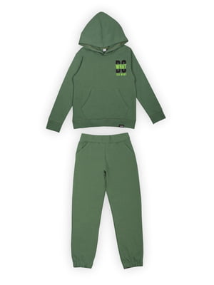 Зеленый хлопковый костюм: худи и брюки | 6764297